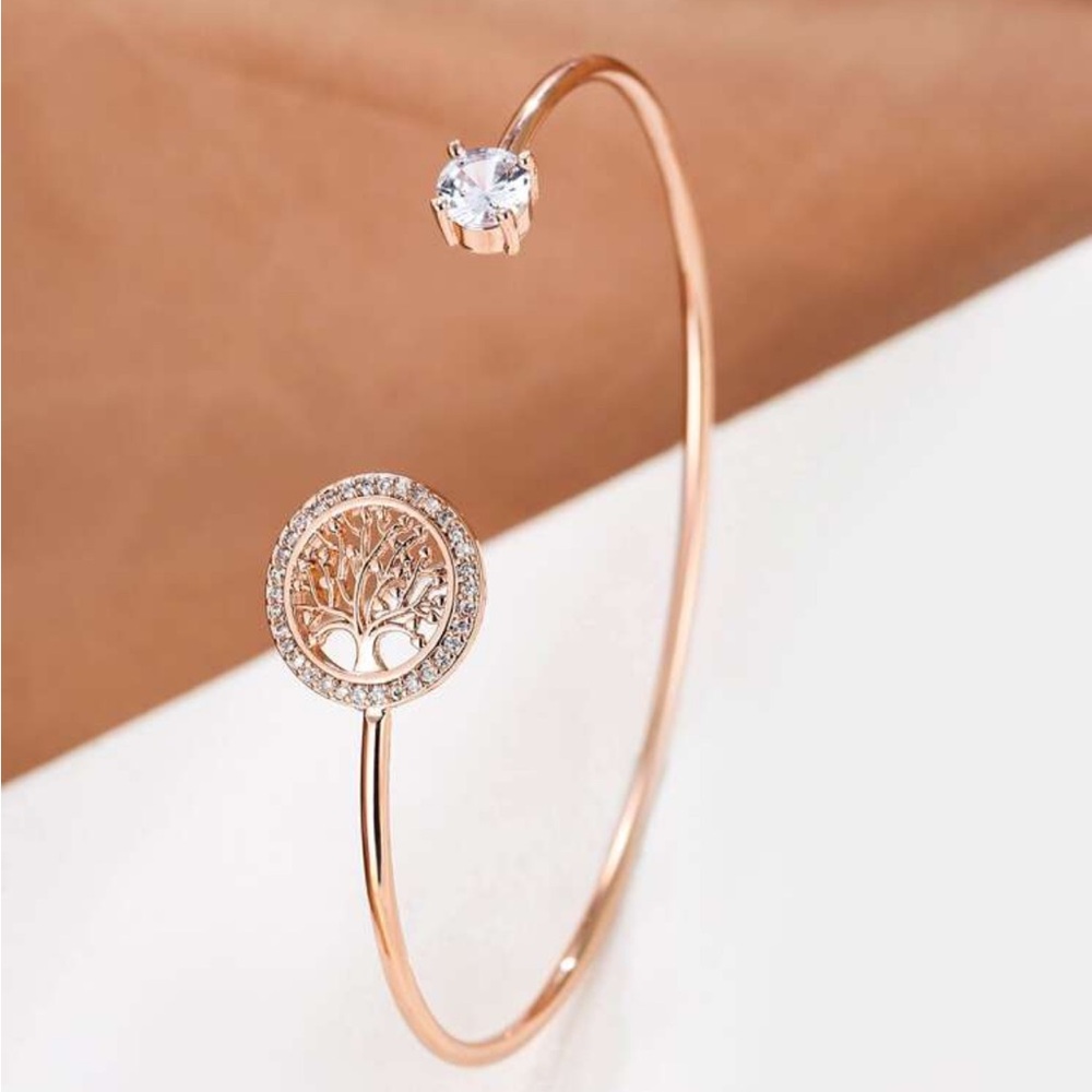 Rose Gold Tree of Life Open Bangle